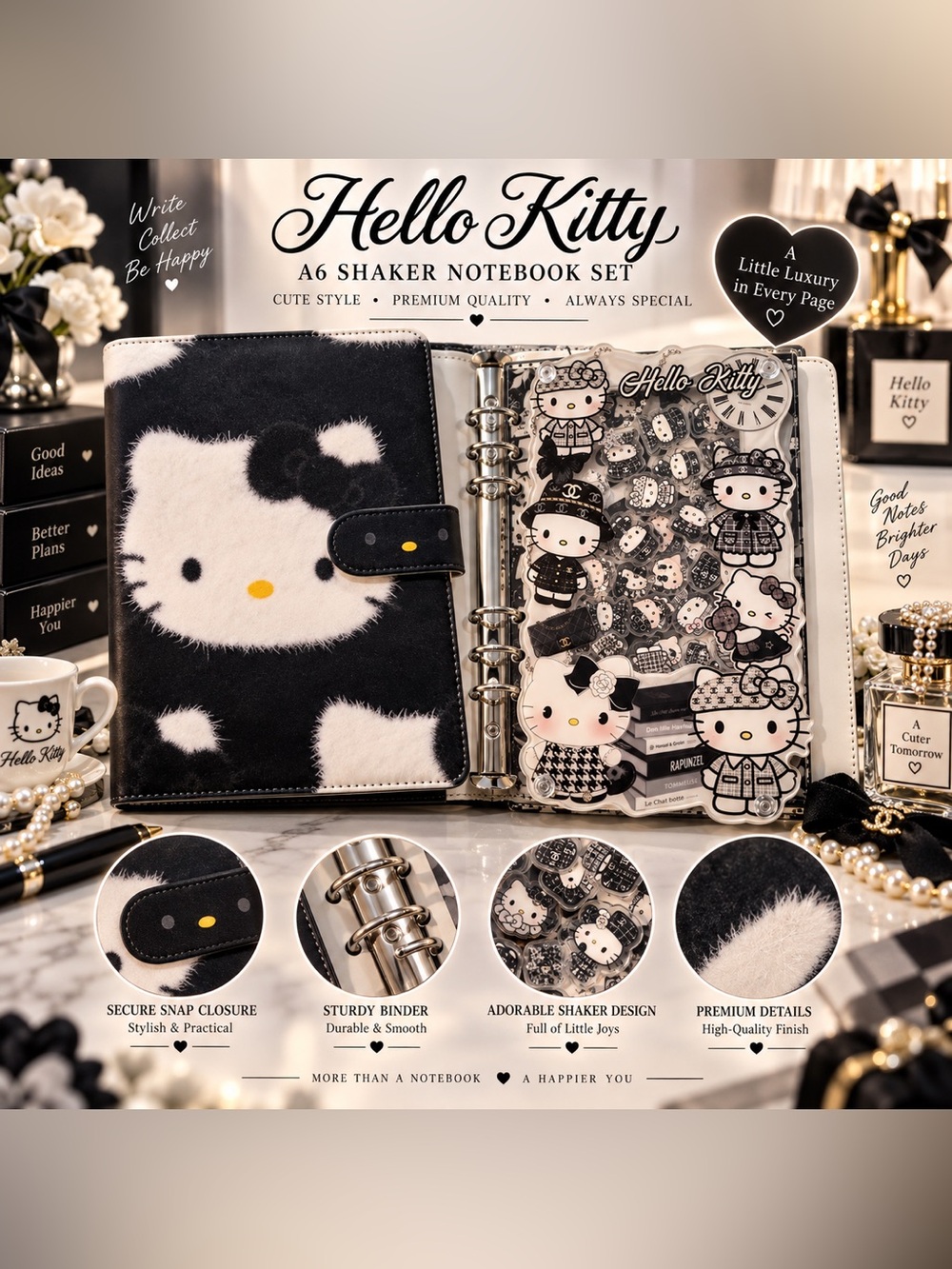 Hello Kitty Black & White A6 Shaker Notebook Set